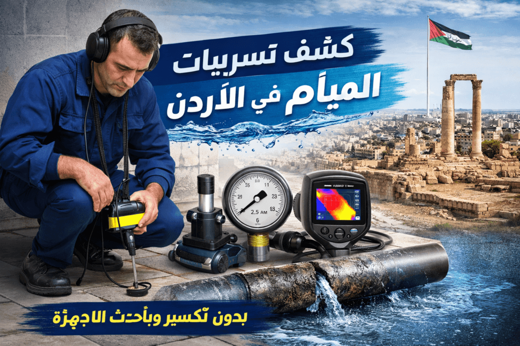 كشف تسريبات المياه في الأردن | حلول دقيقة بدون تكسير وبأحدث الأجهزة